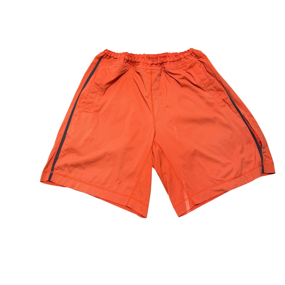 Lululemon Mens Orange Striped Athletic Training Shorts XL Inseam 8.5 Performance